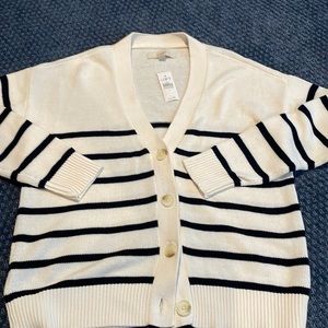 LOFT Cream and Black Striped Cardigan